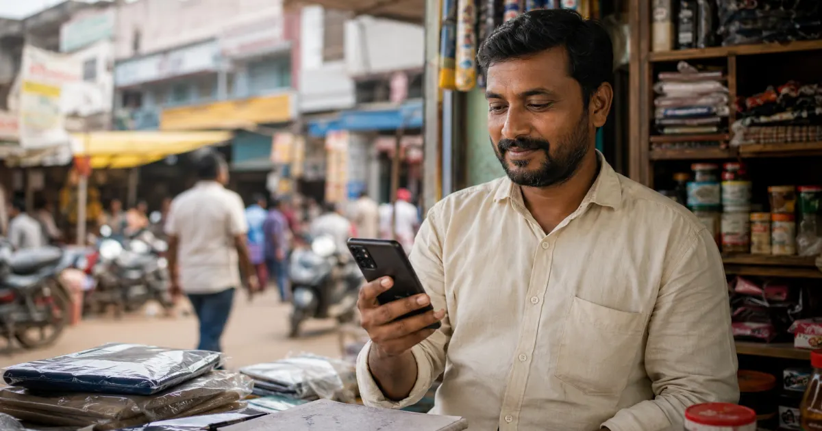 A Daltonganj business owner reviewing customer enquiries on their phone